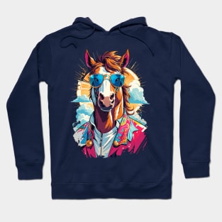 Funky Horse in Hawaiian Shirt and Sunglasses Hoodie